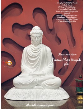 Tượng Phật Thích ca ngồi thiền - size cao : 30cm - Bột đá - màu trắng USA