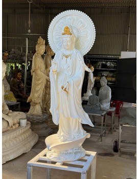 Tượng Phật Quan Âm Bồ Tát đứng cánh sen , kích thước : 60cm,90cm,120cm,,160cm.... - vật liệu : , gỗ 