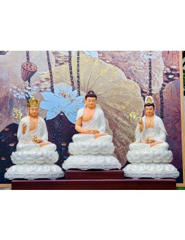 Tượng Tây Phương Tam Thánh Ngồi - Kích Thước :32cm... - Chất Liệu : Composite - Bột Đá , Đồng , Gỗ