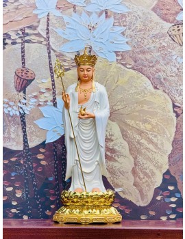 Tượng Địa Tạng Vương Bồ Tát đứng : 50cm.. Chất Liệu : composite bột đá