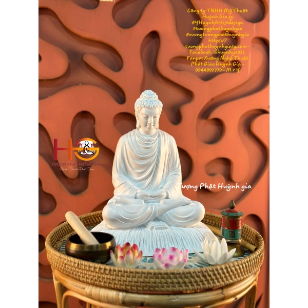 Tượng Phật Thích Ca ngồi thiền trên đế cỏ , Kích Thước :60cm , tượng Phật Huỳnh gia 