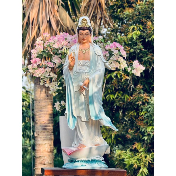 Tượng Phật Quan Âm Bồ Tát đứng cánh sen , kích thước : 50cm,70cm,120cm,160cm.... - vật liệu : , gỗ 