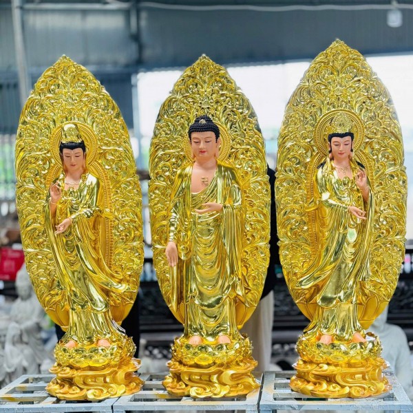 Tượng Tây Phương Tam Thánh 1m luôn thân quang