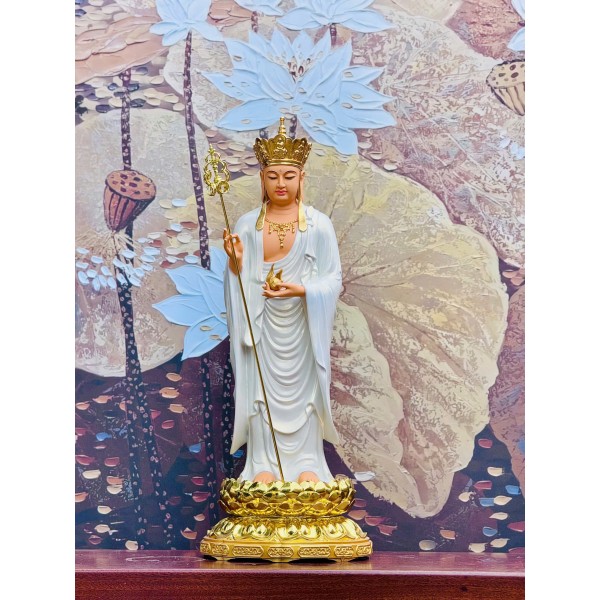 Tượng Địa Tạng Vương Bồ Tát đứng : 50cm.. Chất Liệu : composite bột đá